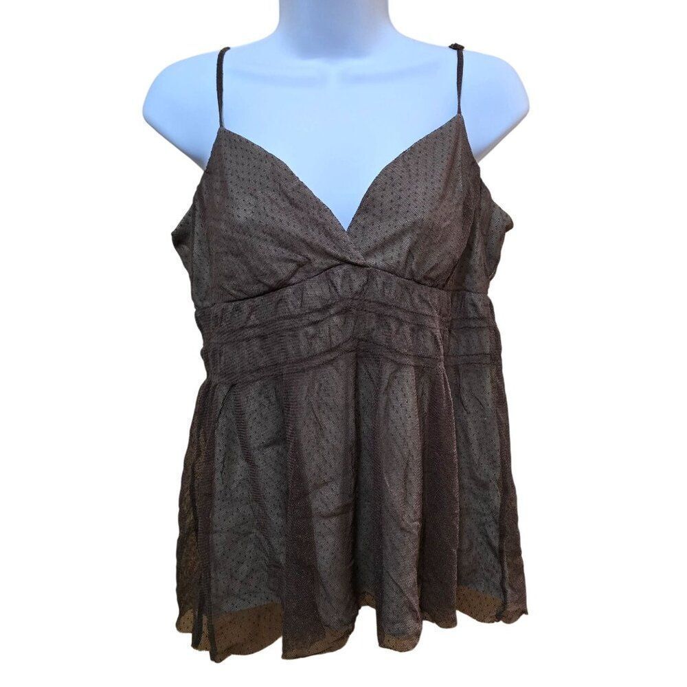 Michael Kors Brown Sheer Spaghetti Strap Baby doll Top Womens L